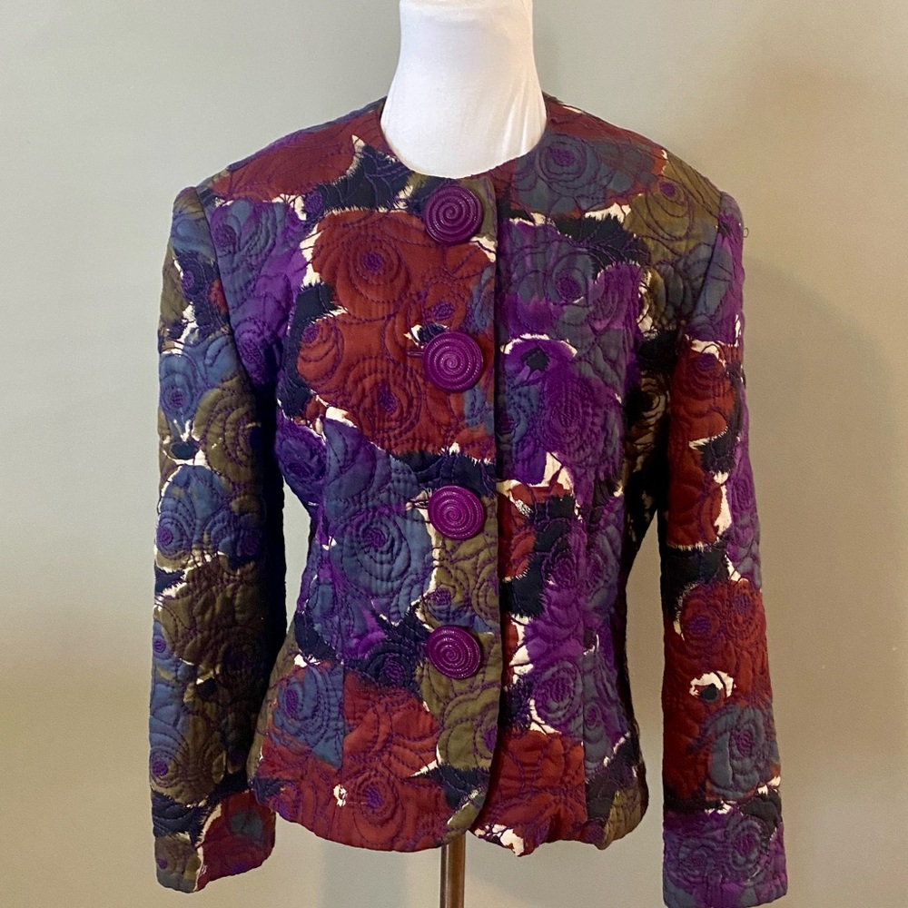 Outlines by Debora Kuchme Multicolor Quilted Women's Jacket, EUC, Size 12
